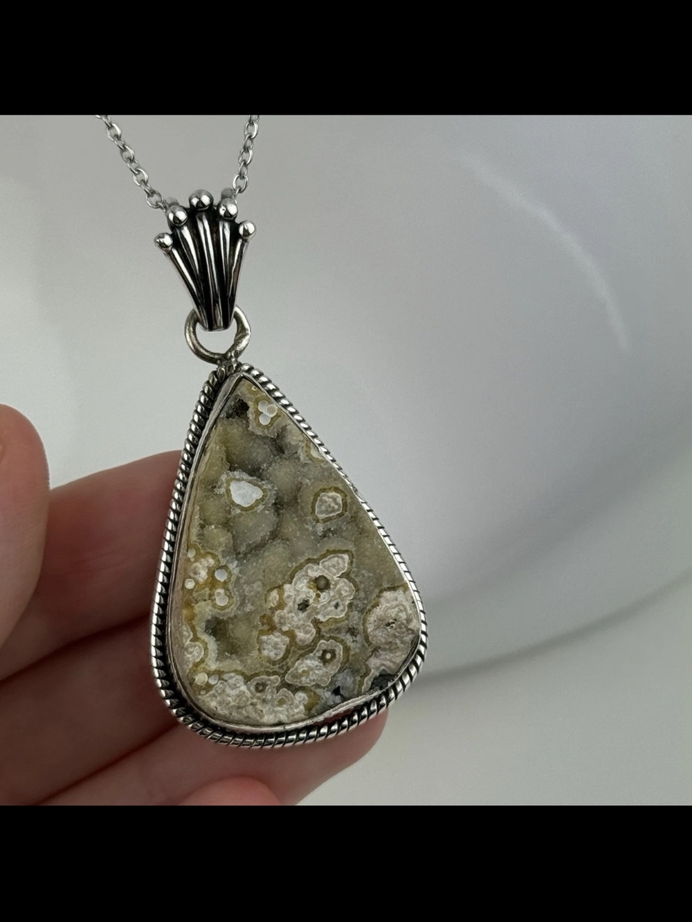 OOAK Green Ocean Jasper Druzy Pendant Necklace Botryoidal Orbicular Crystal RARE